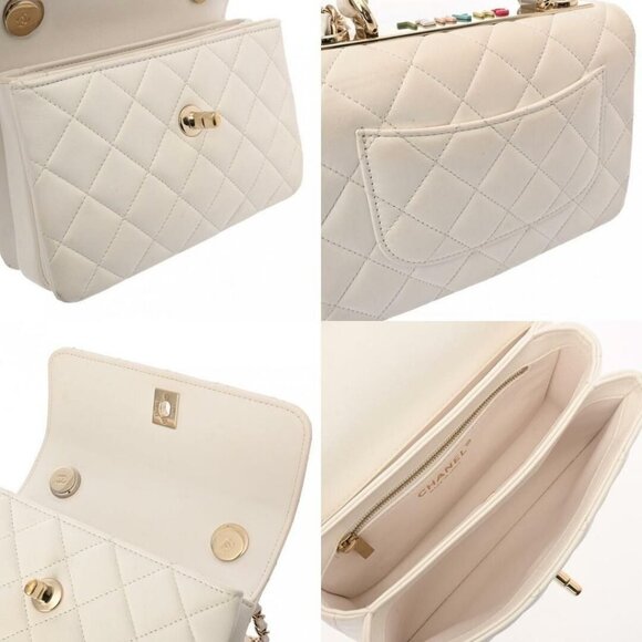 Authentic CHANEL Trendy CC Small White Lambskin Flap Bag Matelasse Chain Purse - Picture 7 of 11